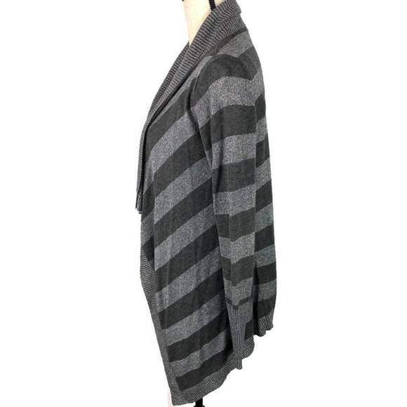 Belldini Waterfall Cardigan Sweater Striped Gray Silver Open Womens Sz Med - Picture 2 of 11